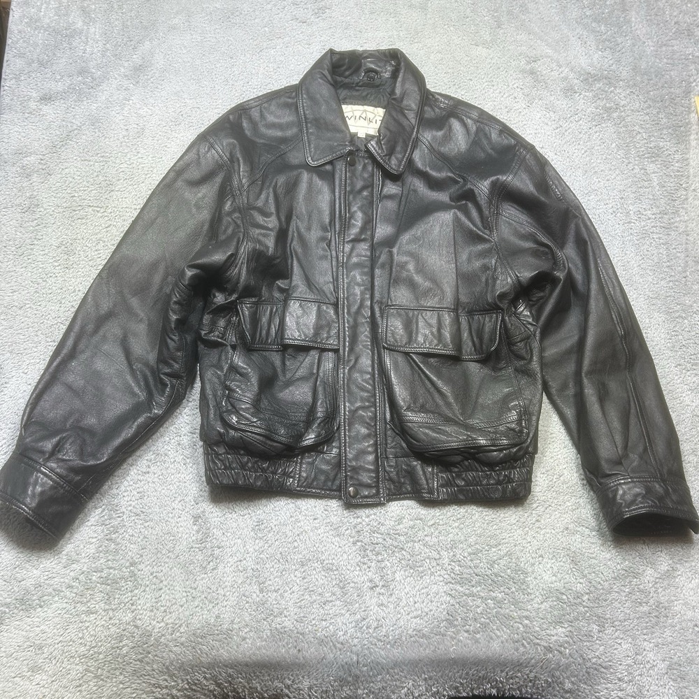 VTG Winlit Jacket Men's L Black‎ Full Zip Lining Leather Bomber *MISSING ZIPPER